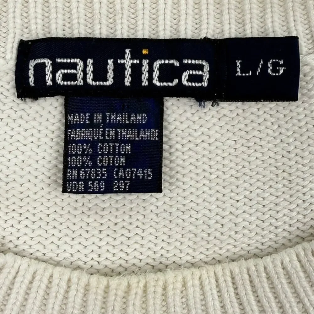 Vintage Nautica USA Flag Sweater Large 90s Cotton Knit Preppy Americana